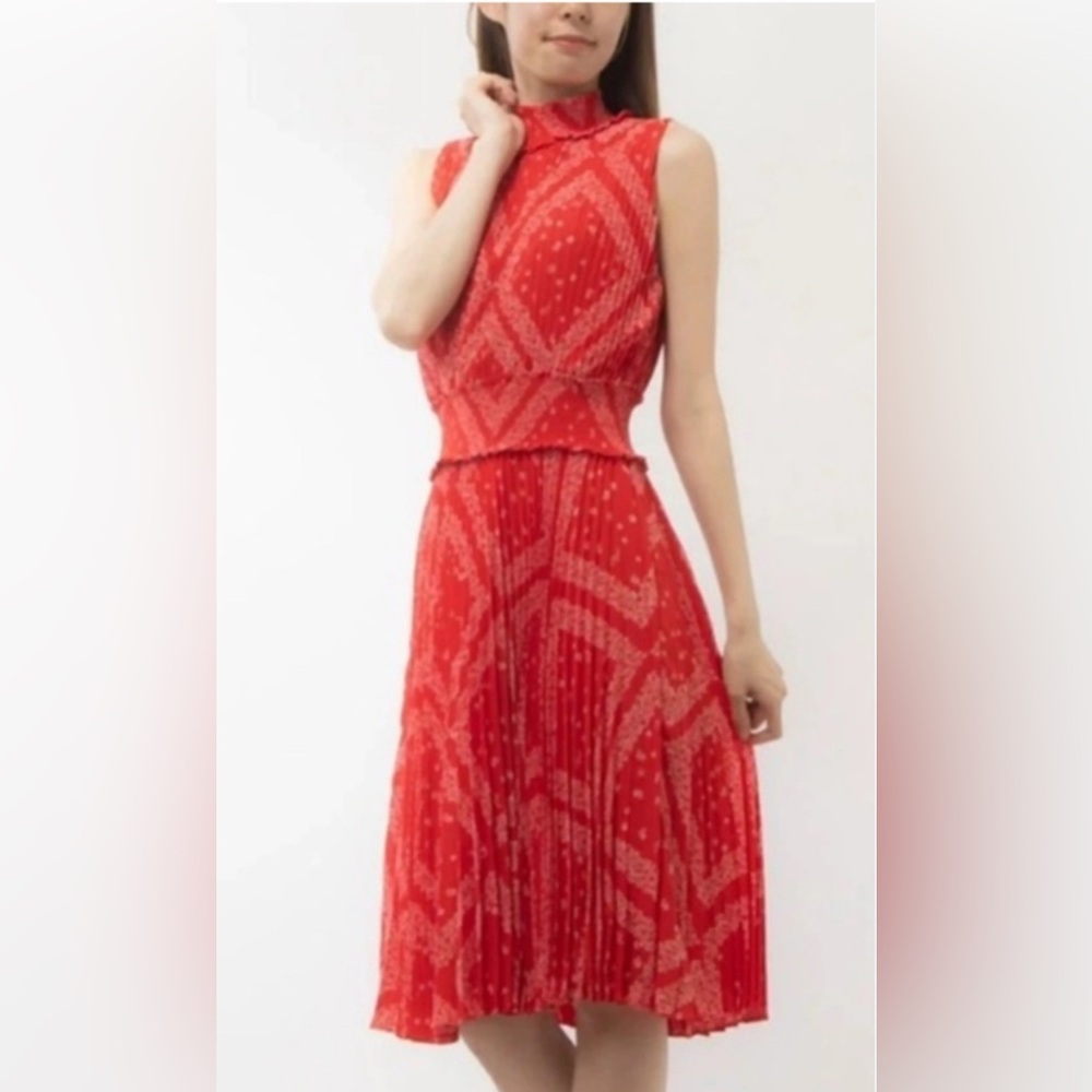 Nanette Lepore Pure Red Floral Pleated Maxi Dress Sz 8 NWT’s